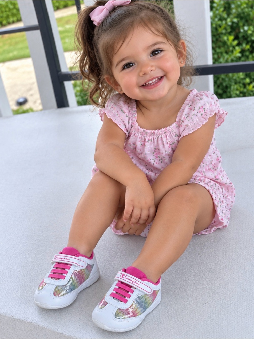 Champion White Sneakers with Pink Lining and Rainbow Accents